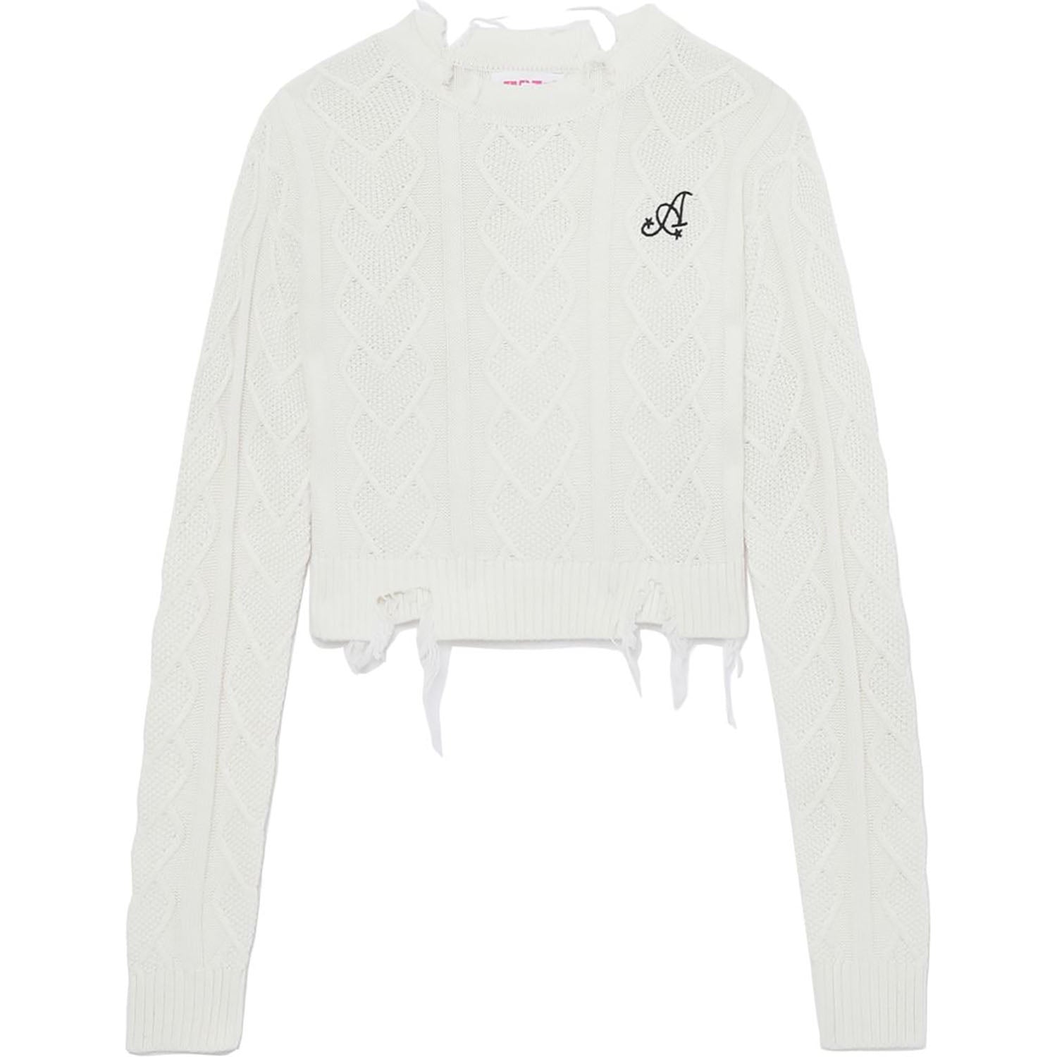APEE DISTRESSED CABLE KNIT TOP WITH SLIT BACK LADIES