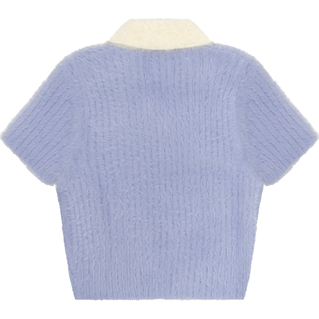APEE RIBBED CROPPED POLO KNIT TOP LADIES